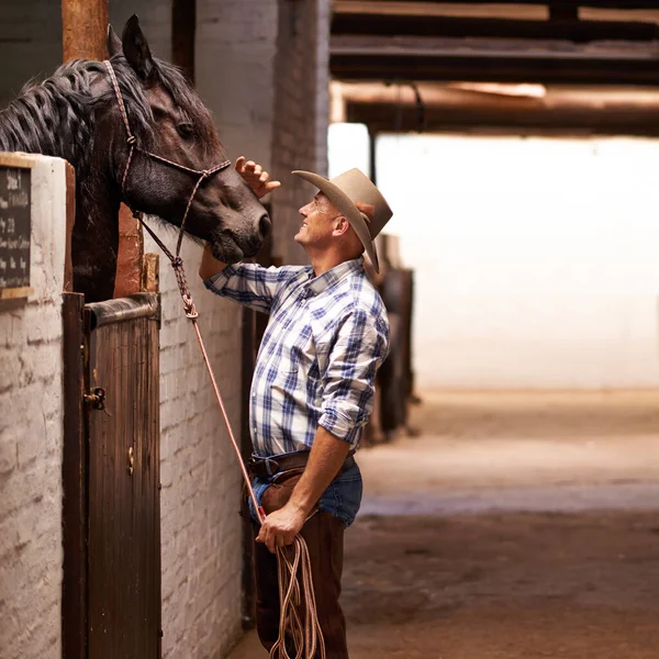 Det är ett cowboyliv. Skjuten av en cowboy på en gård. — Stockfoto