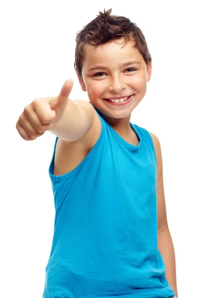 Well done. Portrait of a young boy showing you the thumbs up. — Stock Photo, Image