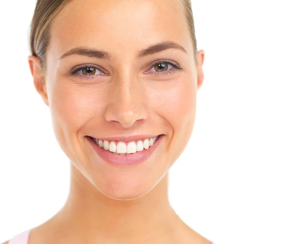 Retrato Estudio Una Joven Atractiva Sonriendo Sobre Fondo Blanco —  Fotos de Stock