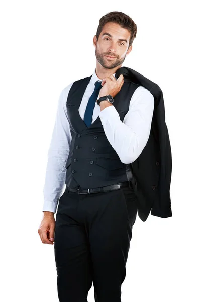 The correct attire is important in business. Studio shot of a handsome young businessman posing against a white background. — Stock Photo, Image