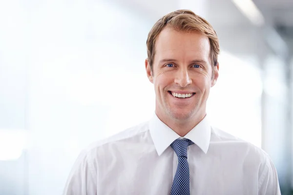 Confiante no sucesso. Retrato de um empresário bonito e confiante em pé em um escritório. — Fotografia de Stock