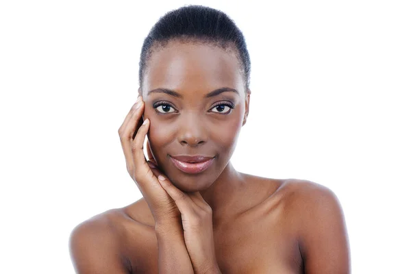 Bare Beauty. Shot of an attractive african american model isolated on white. — Stock Photo, Image