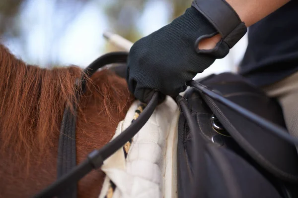 La liberté de monter.... Une image recadrée d'une cavalière sur son cheval. — Photo