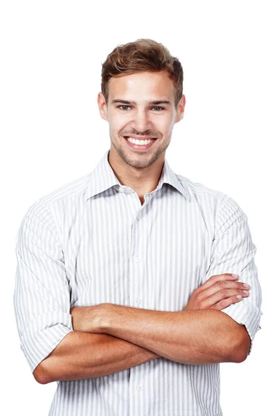 Its all about confidence. Shot of a young man posing against a white background. — Stock Photo, Image
