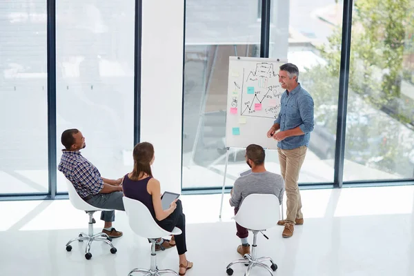 Bei der Vorstellung seines Vorschlags. Aufnahme eines reifen Geschäftsmannes bei einer Präsentation im Sitzungssaal. — Stockfoto