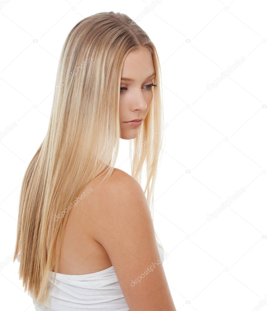 Shes calm about her beauty regime. A gorgeous blonde woman isolated against a white background.