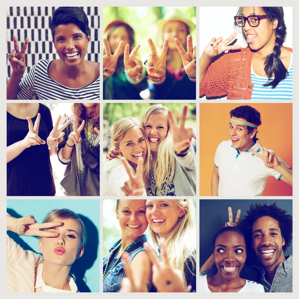 Vive a tua vida como quiseres. Foto composta de um grupo diversificado de pessoas mostrando o signo da paz. — Fotografia de Stock