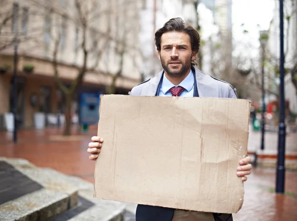 Got work. Standing unemployed businessman looking for work. — Stock Photo, Image