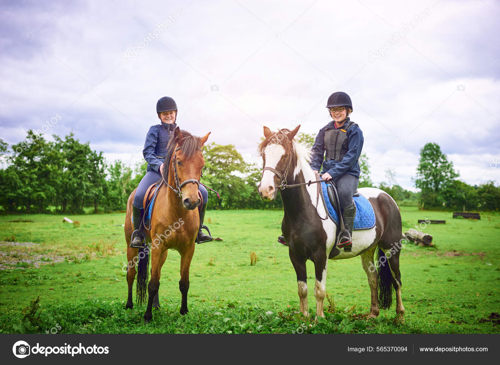girls on horseback Saddle up, its time to ride. Shot of two teenage girls going horseback  riding on a ranch. — Stock Photo © PeopleImages.com #565370094