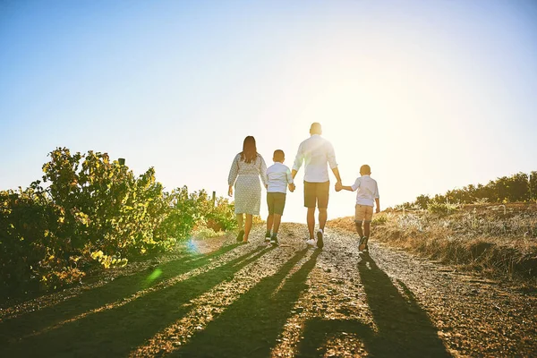 De la mano es cuando están más felices. Vista trasera de una familia uniéndose al aire libre. —  Fotos de Stock