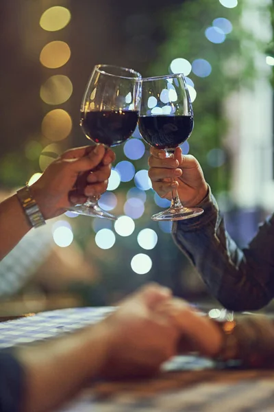 Cropped Shot Couple Clinking Glasses While Romantic Date — Stock Photo, Image