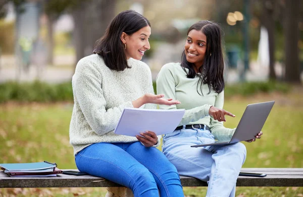 Imparo molto di piu 'quando studiamo insieme. Girato di due giovani donne che studiano insieme al college. — Foto Stock