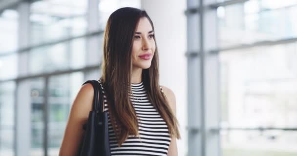 Lead yourself to success. 4k video footage of a confident young businesswoman walking through a modern office. — Vídeo de Stock