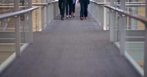 Walking in, ready for business. 4k video footage of a group of businesspeople walking through their office building. — Stok video