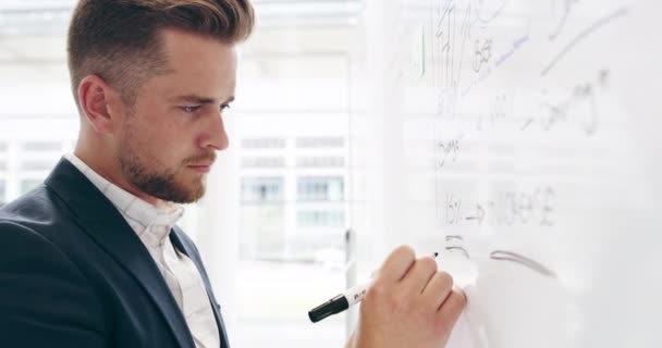 If my calculations are correct we should be fine. 4k video footage of a group of businesspeople working on a whiteboard in their workplace. — Vídeo de stock