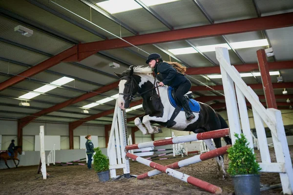 Full Length Shot Young Female Rider Jumping Hurdle Her Horse fotos, imagens  de © PeopleImages.com #585006420