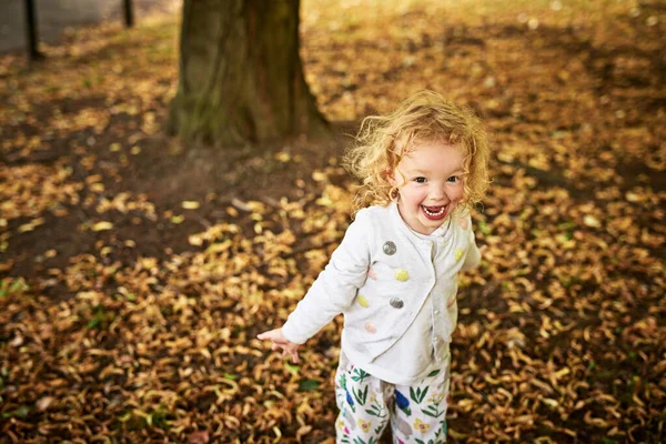 Bringen Sie Kindern bei, die Schönheit der Natur zu schätzen. Aufnahme eines entzückenden kleinen Mädchens, das Spaß im Freien hat. — Stockfoto