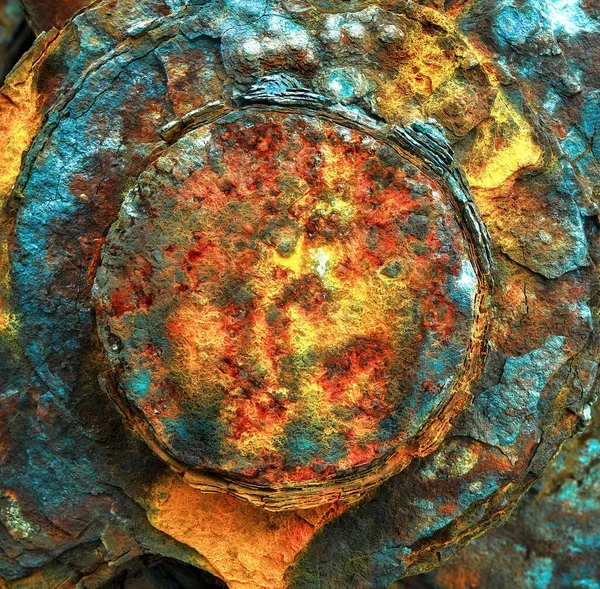 La bellezza della ruggine. Scatto artistico di un vecchio dado e bullone in metallo color ruggine. — Foto Stock