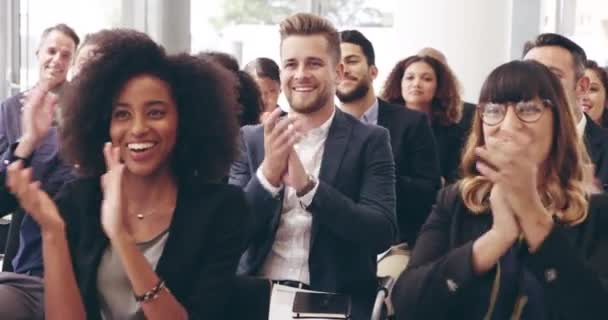Video Footage Businesspeople Applauding While Attending Conference — Vídeos de Stock