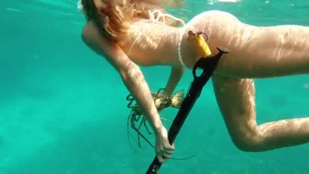 Mujer Nadando Océano — Vídeos de Stock