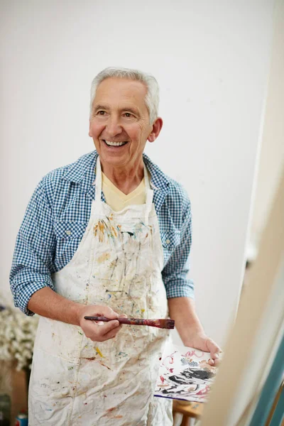 Shot Senior Man Working Painting Home — Stock Photo, Image