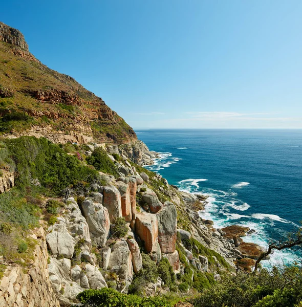 Landscape View Mountains Surrounded Ocean Hout Bay Cape Town South — Stock Photo, Image