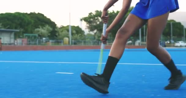 Primer Plano Los Jugadores Hockey Que Utilizan Palo Para Empujar — Vídeo de stock