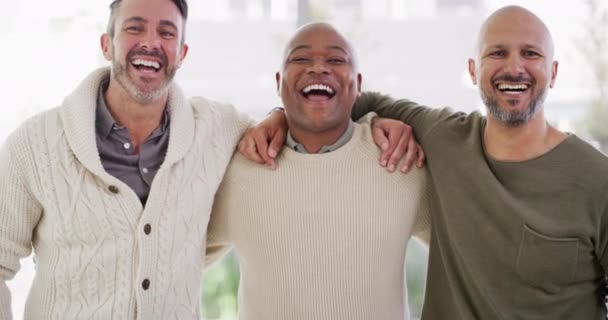 Retrato Grupo Homens Diversos Que Estão Juntos Unidade Enquanto Sorrindo — Vídeo de Stock