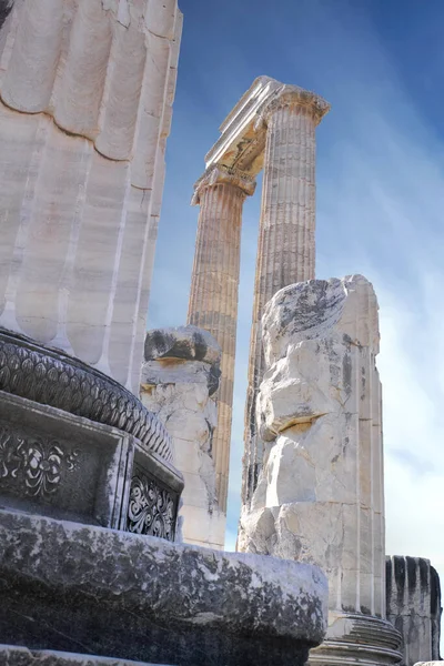 トルコのディジマにあるアポロン神殿の建築柱や古代彫刻の風景 ギリシャの歴史と文化の聖地の石造りのアーチの詳細パターンとデザイン — ストック写真