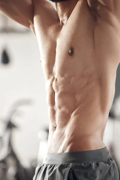 Closeup One Fit Topless Mixed Race Man Muscular Hard Six — Photo