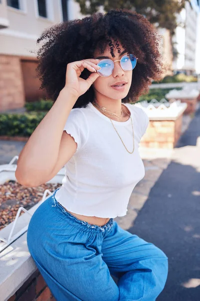 Young Stylish Mixed Race Woman Curly Natural Afro Hair Wearing — Foto Stock