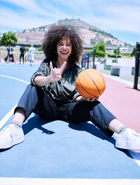 Trendy Young Hispanic Woman Making Rock Gesture Her Hands Fingers — Foto de Stock