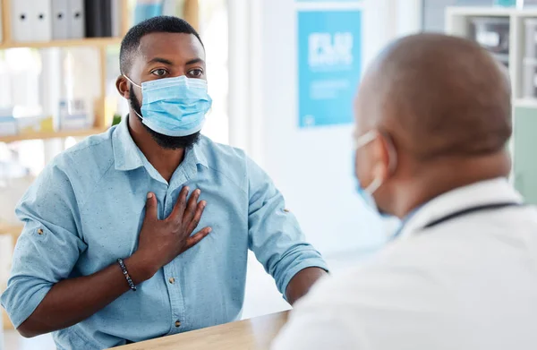 Patient Talking His Doctor Chest Pain African American Patient Consult — Foto Stock