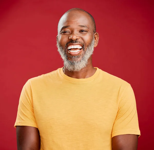 Mature African American Man Beard Standing Smiling Red Studio Background — ストック写真