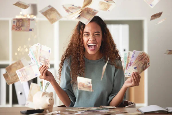 One Happy Young Mixed Race Woman Feeling Rich Successful While — Fotografia de Stock