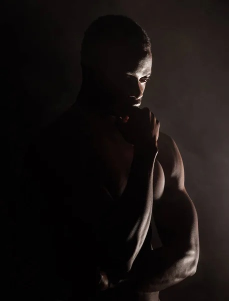 Handsome Muscular Young African American Man Studio Dark Background Macho — 스톡 사진