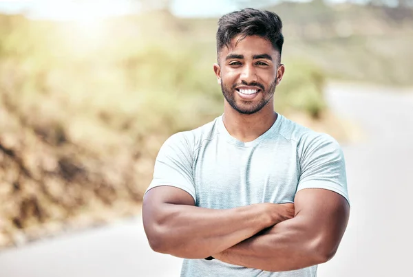 Portrait Happy Young Mixed Race Man Standing His Arms Crossed —  Fotos de Stock