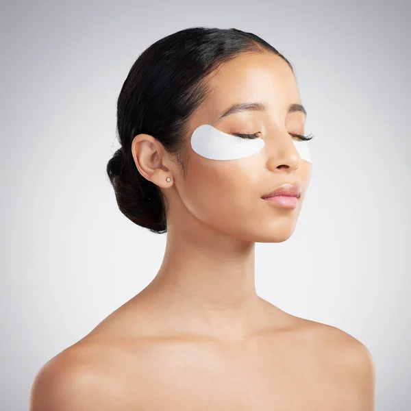 Beautiful Mixed Race Woman Wearing Eye Patches Hispanic Model Glowing — Foto Stock