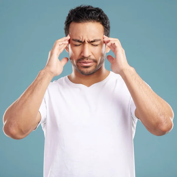 Handsome Young Mixed Race Man Suffering Headache His Eyes Closed — Stock Photo, Image