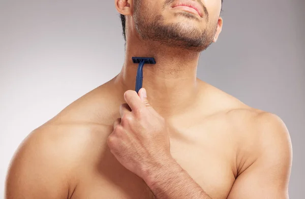 Closeup Young Mixed Race Man Shirtless Studio Isolated Grey Background — Photo