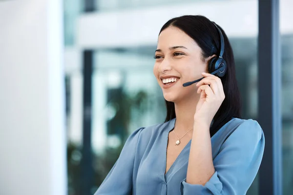 Shot Young Call Centre Agent Working Computer Office — Stock Photo, Image