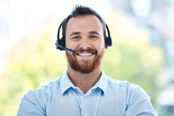 Portrait Young Call Centre Agent Working Office — Stock Photo, Image