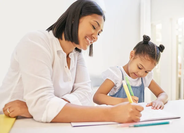 Mixed Race Mother Helping Her Daughter Her Homework Mom Teaching — Photo