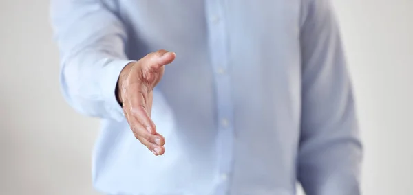 Unknown Businessman Extending His Hand Handshake Office Mixed Race Professional — ストック写真