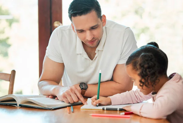 Mixed Race Father Helping His Daughter Her Homework Dad Teaching — Stok fotoğraf