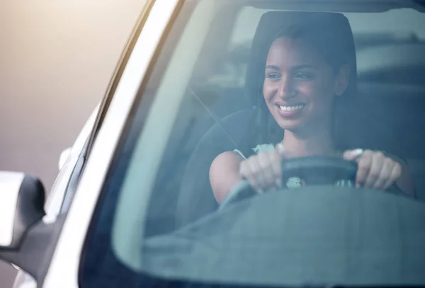 Businesswoman Driving Work Happy Woman Trip Driving Happy Businesswoman Car — 스톡 사진