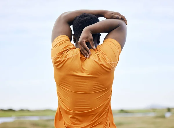 Rearview Runner Stretching Field African American Man Focused Warming Sportsman — Foto Stock