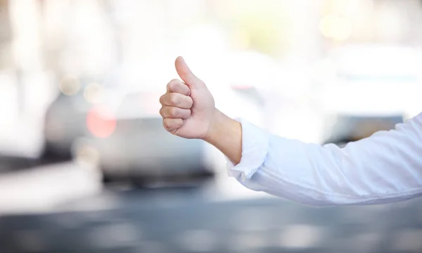 Closeup Shot Unrecognisable Businesswoman Showing Thumbs While Gesturing Cab City — Stok fotoğraf