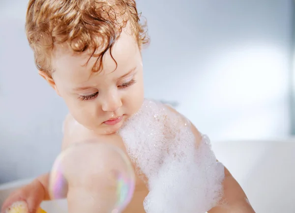 Shot Adorable Baby Boy Taking Bath Home —  Fotos de Stock