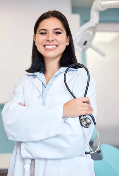 Confident Young Female Dentist Working Medical Office One Caucasian Woman — ストック写真